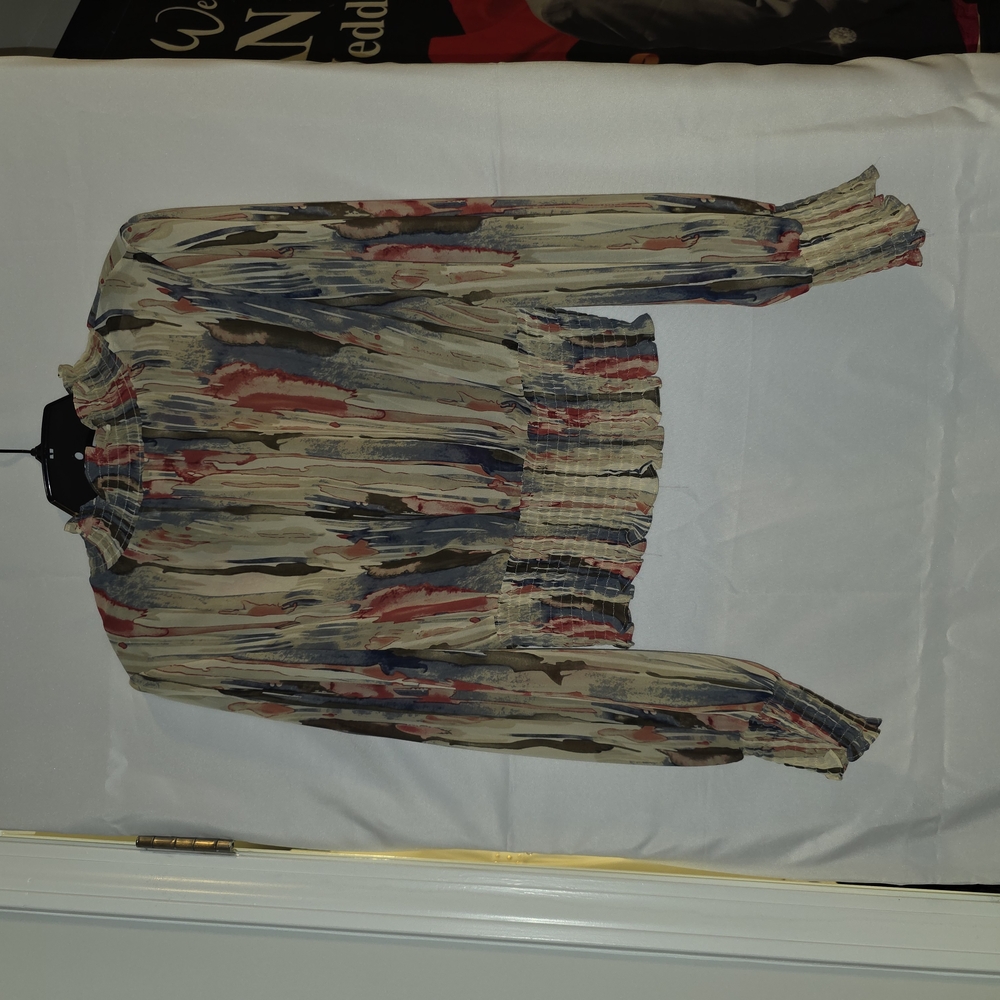 Edge Cream and Blue Abstract Blouse